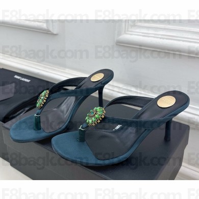 Saint Laurent heel 8cm Otero crystal-embellished satin mules blackish green 2025