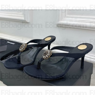 Saint Laurent heel 8cm Otero crystal-embellished satin mules Black 2025