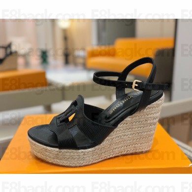 Louis Vuitton 1AGYIJ LV Isola Wedge Espadrille black Mini Epi calf leather heel 10cm platform 6cm 2025
