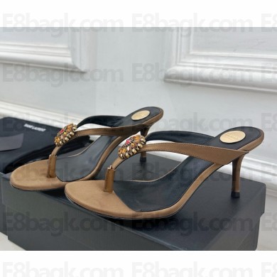 Saint Laurent heel 8cm Otero crystal-embellished satin mules Brown 2025
