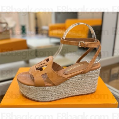 Louis Vuitton 1ACI5Y LV Isola Wedge Sandal Cognac Brown Mini Epi calf leather heel 9cm platform 6cm 2025