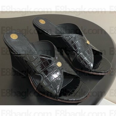 Loro Piana Vera Sandal alligator Calfskin black heel 8cm 2025