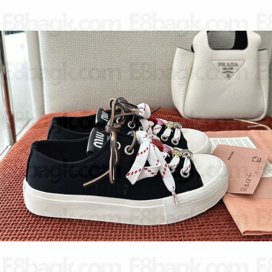 Miu Miu Washed denim sneakers 5E384E black 2025