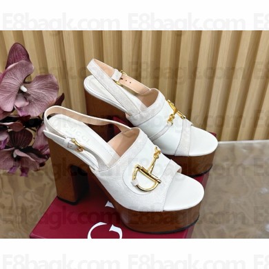 Gucci Women's platform sandal with Horsebit 834420 white suede heel 13cm 2025