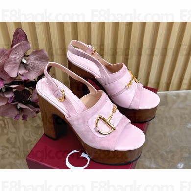 Gucci Women's platform sandal with Horsebit 834420 light pink suede heel 13cm 2025