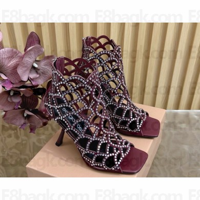 Sergio Rossi  Mermaid crystal-embellished cage pumps burgundy heel 10cm 2025