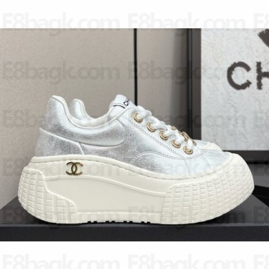 Chanel sneakers platform calfskin silver 2025