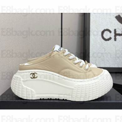 Chanel sneakers Lace-up platform calfskin beige 2025
