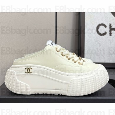Chanel sneakers Lace-up platform calfskin ivory 2025