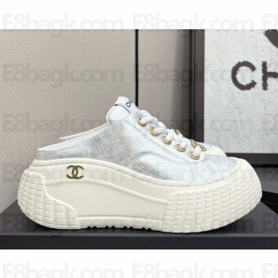 Chanel sneakers Lace-up platform calfskin silver 2025
