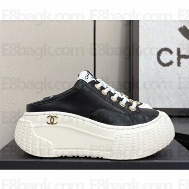 Chanel sneakers Lace-up platform calfskin black 2025