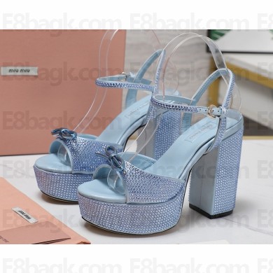 Miu Miu heel 11.5cm platform 3.5cm sandals silk with crystal light blue 2025