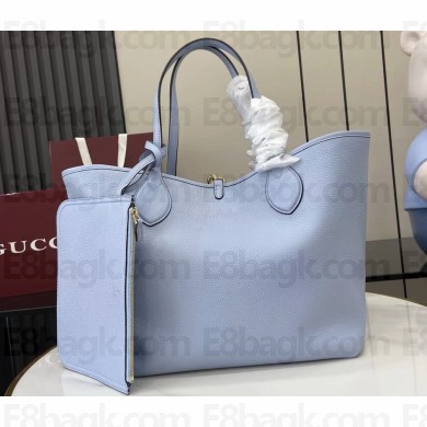 Gucci Totissima large reversible tote bag 839112 blue leather on one side, beige and dark brown GG canvas on the other 2025