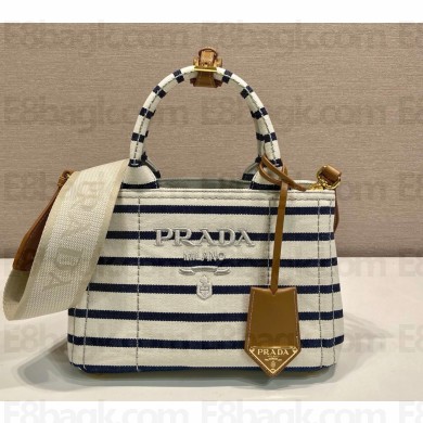 Prada Jardinière striped cotton canvas mini-bag 1ba038 Ivory/Blue 2025