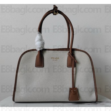 Prada medium linen-blend tote bag 1BG572 light beige / Cognac 2025