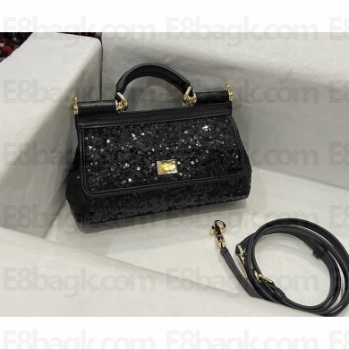Dolce & Gabbana small Sicily glitter handbag black 2025