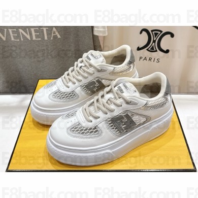 Fendi Match White leather and mesh platform low-tops silver 2025