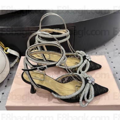 MACH & MACH black Double Bow Lace heel 6cm / 9cm 2025