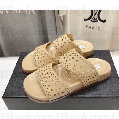Alaïa Laser-cut leather slides beige 2025