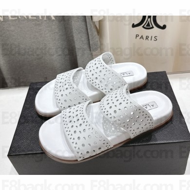 Alaïa Laser-cut leather slides white 2025