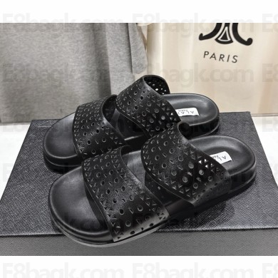 Alaïa Laser-cut leather slides black 2025