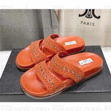 Alaïa Leather Lasercut Accents Slides orange 2025