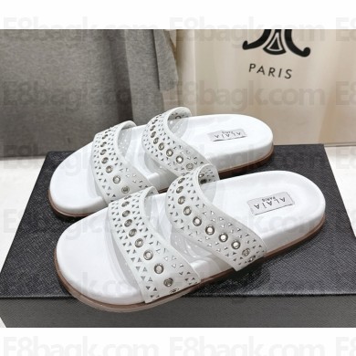 Alaïa Leather Lasercut Accents Slides white 2025
