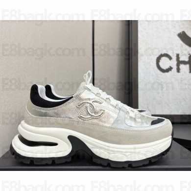 Chanel Trainers Laminated Calfskin & Suede Calfskin G46609 silver 2025