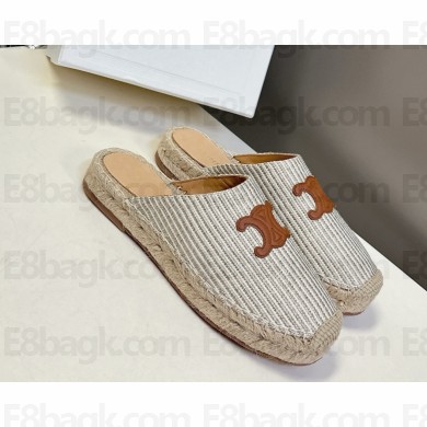 Celine Les Espadrilles Slides IN Oshkosh canvas and Calfskin WHITE / beige 2025