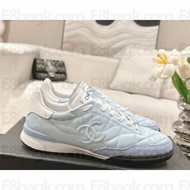 Chanel sneaker Shiny Calfskin, Calfskin & Suede Calfskin G45839 light blue & white 2025