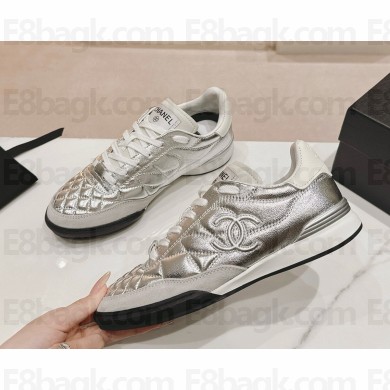 Chanel sneaker Shiny Calfskin, Calfskin & Suede Calfskin G45839 silver & white 2025