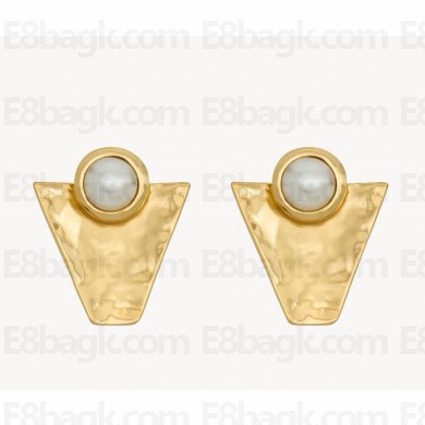 Saint Laurent TEXTURED GEOMETRIC CABOCHON EARRINGS CREAM AND GOLD 2025
