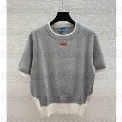 Prada COLOR-BLOCK knitted t-shirt grey/white 2025