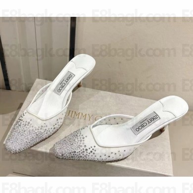 Jimmy Choo Vivi 65 white Crystal Mesh Mules white 2025