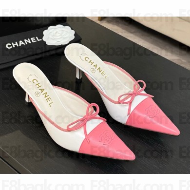Chanel Mules lambskin Pointed with bow white / pink 2025  