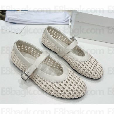 The Row flat calfskin and mesh mary janes with buckle white 2025