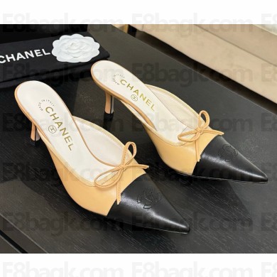 Chanel Mules lambskin Pointed with bow beige / black 2025  