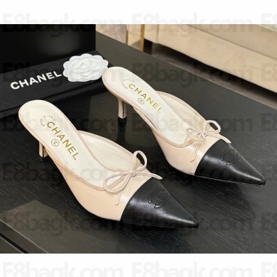 Chanel Mules lambskin Pointed with bow ivory / black 2025  