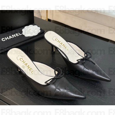 Chanel Mules lambskin Pointed with bow black 2025  