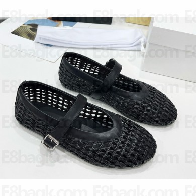 The Row flat calfskin and mesh mary janes with buckle black 2025