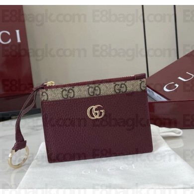 Gucci GG Marmont zip key pouch 837966 Gucci Rosso Ancora red leather and beige and dark brown GG Supreme 2025