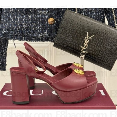 Gucci Women's platform sandal with Double G 832450 red leather heel 8cm 2025