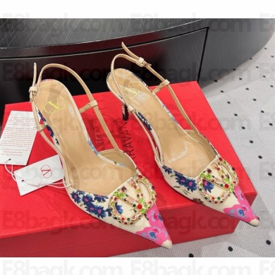 Valentino Garavani VLogo Signature Slingback Pumps in Papier Floral Moiré Fabric 80mm MULTICOLOR 02 2025