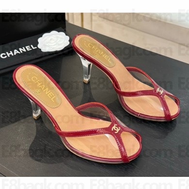 Chanel sandals patent Leather & pvc with cc logo Burgundy heel 7cm 2025