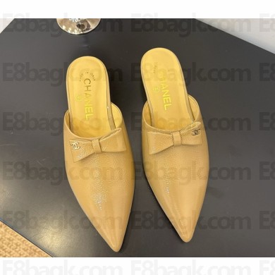 Chanel Logo & Bow Mule leather in Beige 2025