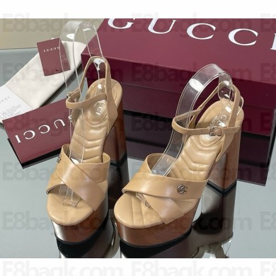 Gucci Women's platform sandal 835313 Beige leather heel 13cm 2025