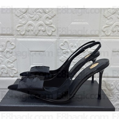 Saint Laurent heel 10cm silk slingback pumps black 2025