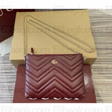 Gucci GG Marmont pochette with chain 837742 red matelassé chevron leather 2025