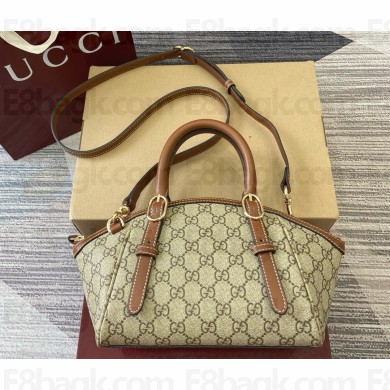 Gucci GG Emblem small top handle bag 839005 Beige and dark brown GG Monogram coated fabric 2025