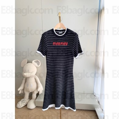 miu miu Bouclé cotton crew-neck mini-dress blue/white 2023